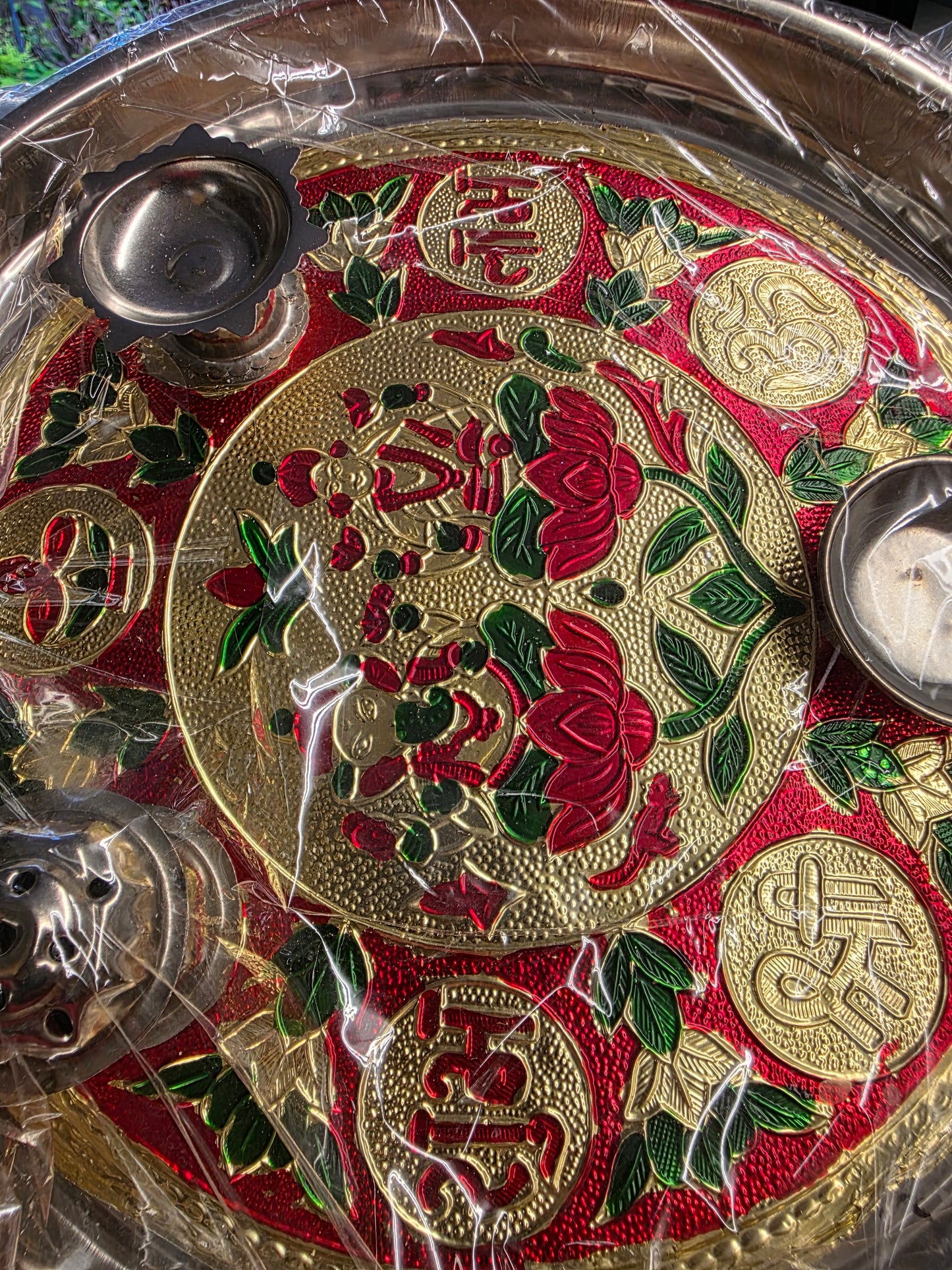Shubh labh Pooja Thali with enamel ganapathi and laxmi stainless steel
