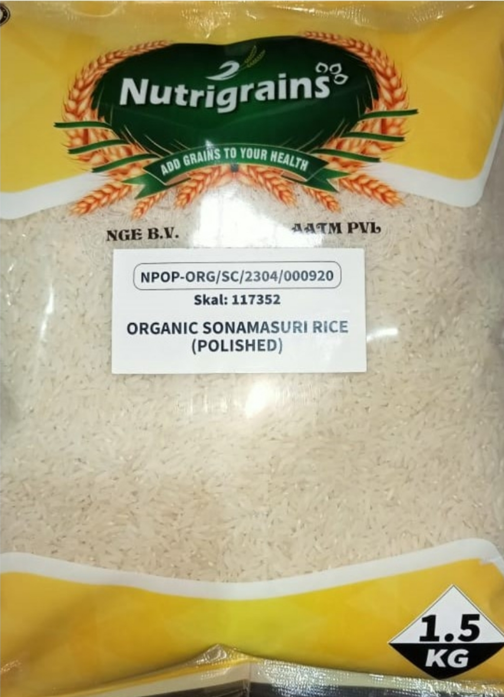 Nutrigrains organic sona masoori Rice 1.5kg