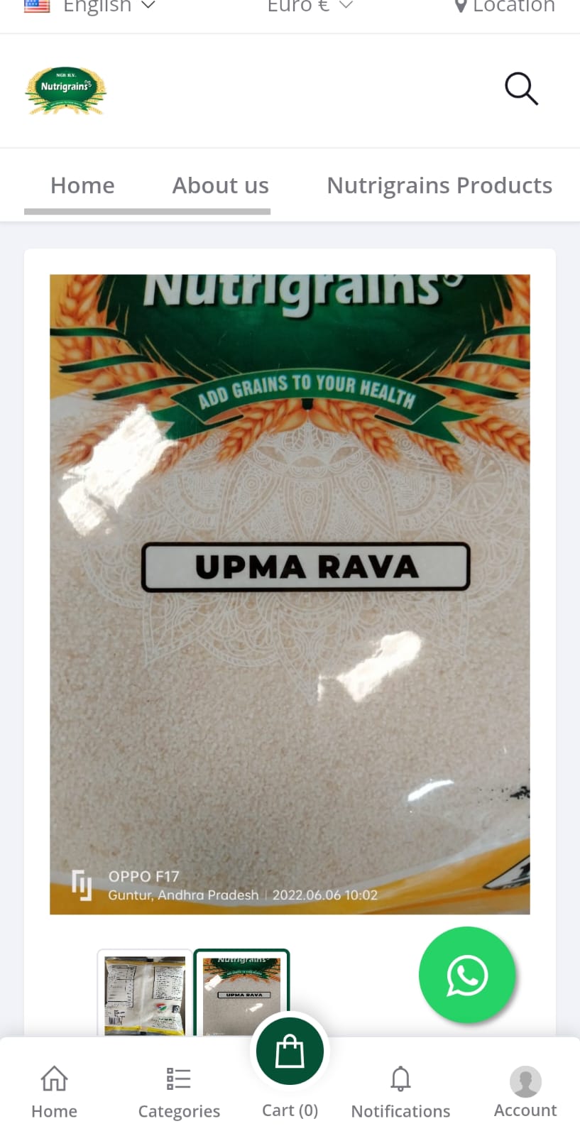 Upma ravva Unroasted(Sooji) Nutrigrains