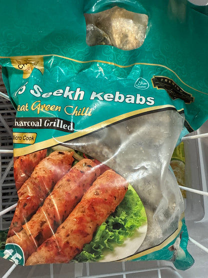 Crown green seekh kebabs, meat green chilli, charcoal grilled, 15 nos of kebabs in pack.