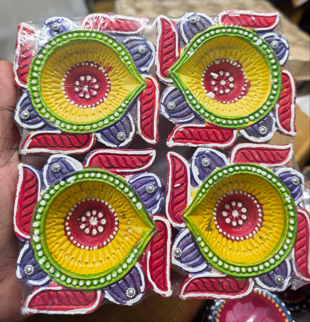 Swastik shape design colorful Clay diyas (4pieces)