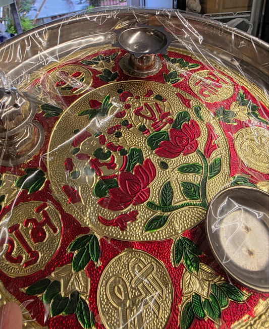 Shubh labh Pooja Thali with enamel ganapathi and laxmi stainless steel
