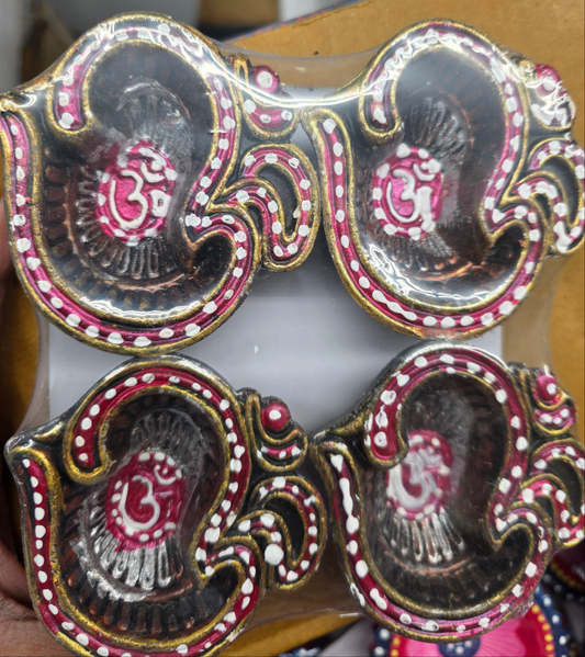 Om shape design colorful Clay diyas (4pieces)